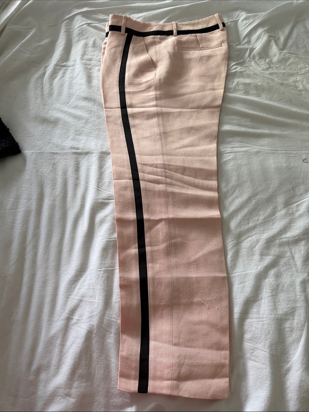 J Crew Light Pink Linen Pants with Black Side Stripe